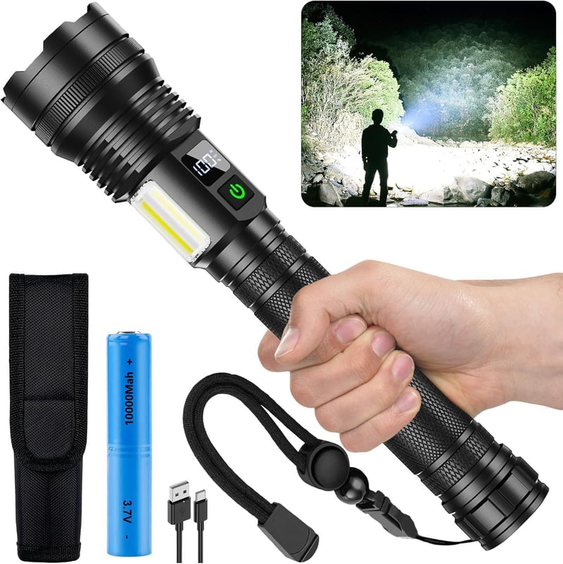 Wiederaufladbare 990.000 Lumen Taschenlampe, IP67 wasserdicht, 10 Lichtmodi