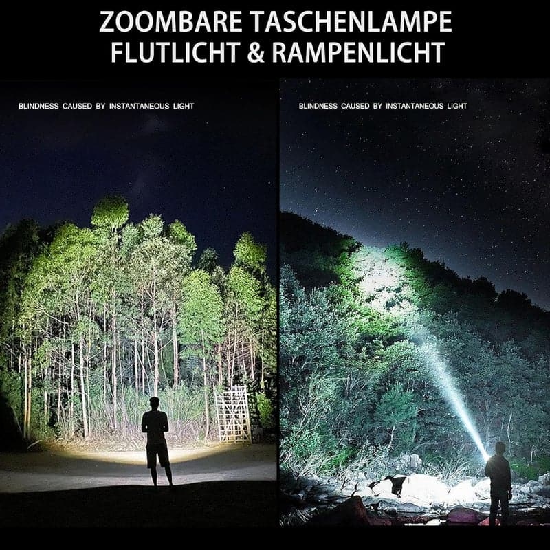 Wiederaufladbare 990.000 Lumen Taschenlampe, IP67 wasserdicht, 10 Lichtmodi