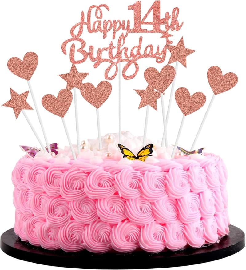 Deko-Set für den 14. Geburtstag Mädchen in Roségold und Schwarz