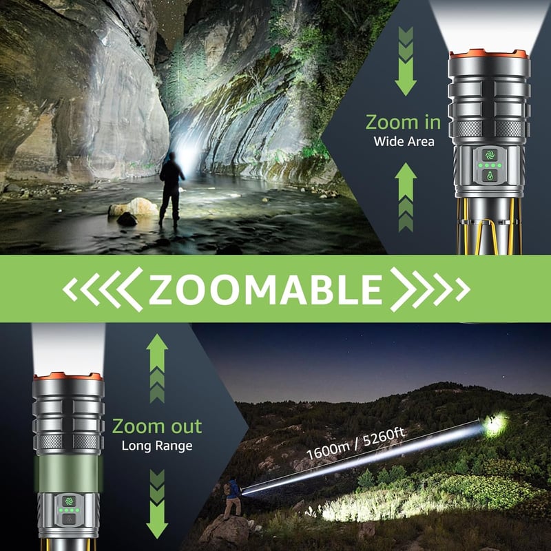Extrem helle LED Taschenlampe 900000 Lumen, wasserdicht, 11 Modi