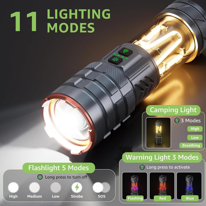 Extrem helle LED Taschenlampe 900000 Lumen, wasserdicht, 11 Modi
