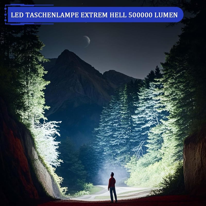 Aufladbare taktische Taschenlampe 500.000 Lumen mit Zoom und 3 Lichtmodi
