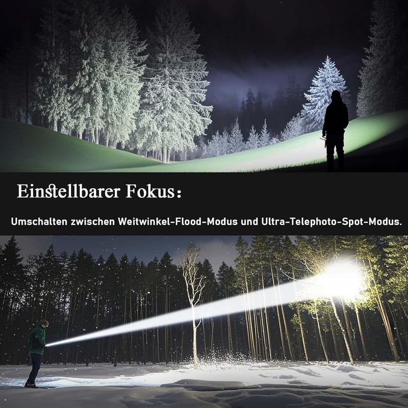 Aufladbare taktische Taschenlampe 500.000 Lumen mit Zoom und 3 Lichtmodi