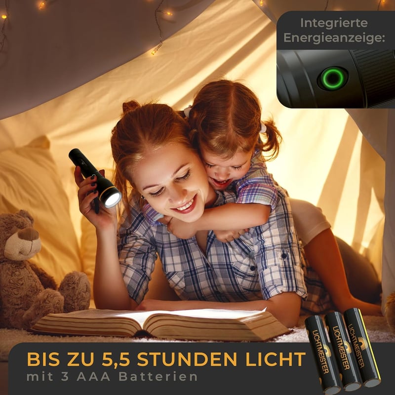 LICHTMEISTER® 500 Lumen LED Taschenlampe mit AAA Batterien