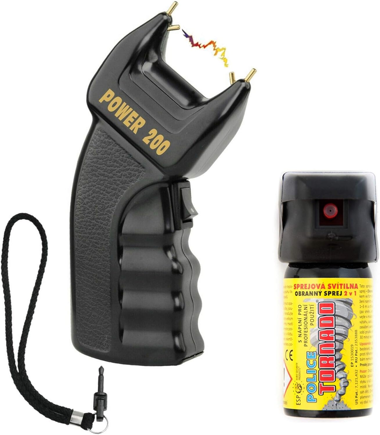 Power Abwehrset mit Elektroschocker 200.000 Volt und Pfefferspray