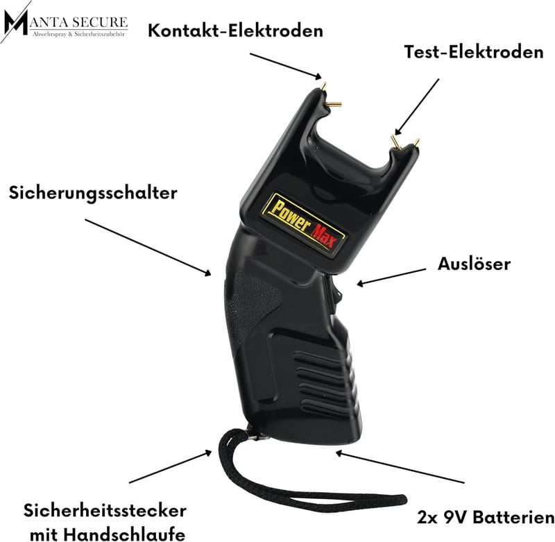 Power Max Elektroschocker 500.000 V – Taser aus EU mit 2x 9V Batterien