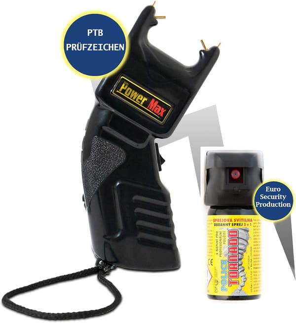 Power Abwehrset: Elektroschocker 500.000 Volt & Pfefferspray 40ml