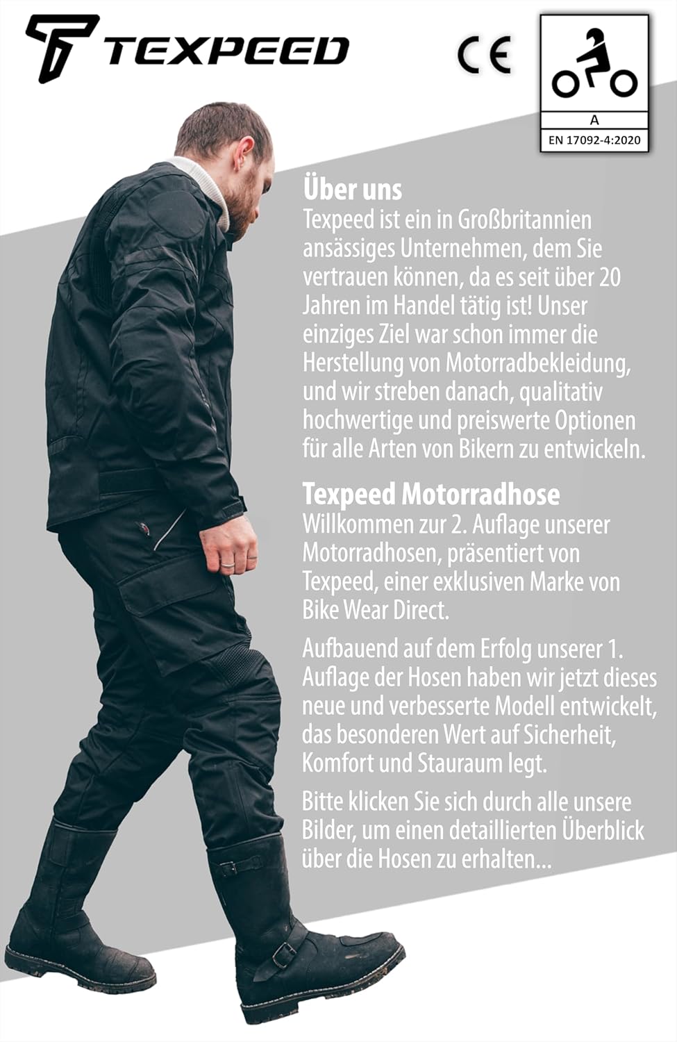 Wasserdichte Texil Motorradhose mit Protektoren für Herren - Schwarz