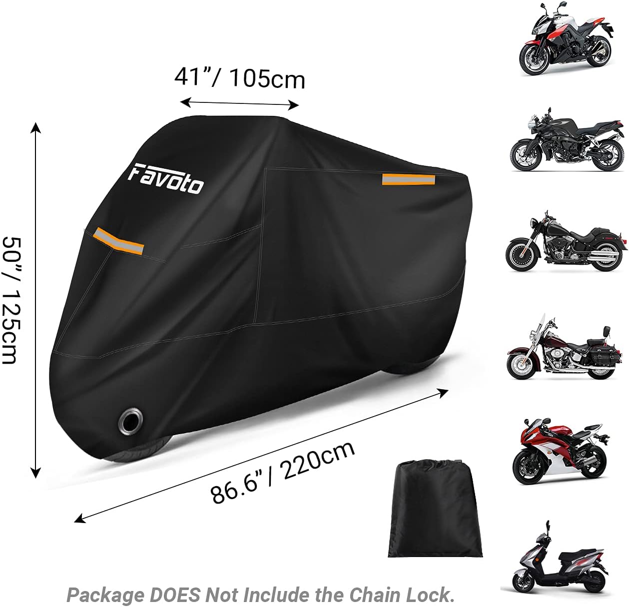 Motorradabdeckung aus 210T Oxford-Stoff mit wasserdichten Streifen, 220x105x125 cm
