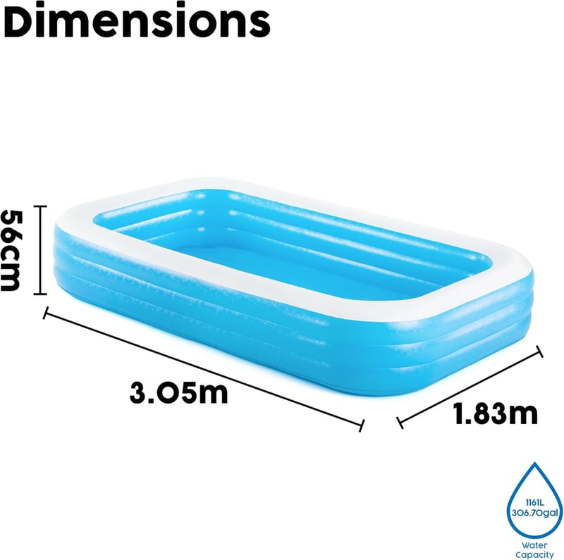 Bestway Deluxe Familienpool, Blau, 305 x 183 x 56 cm