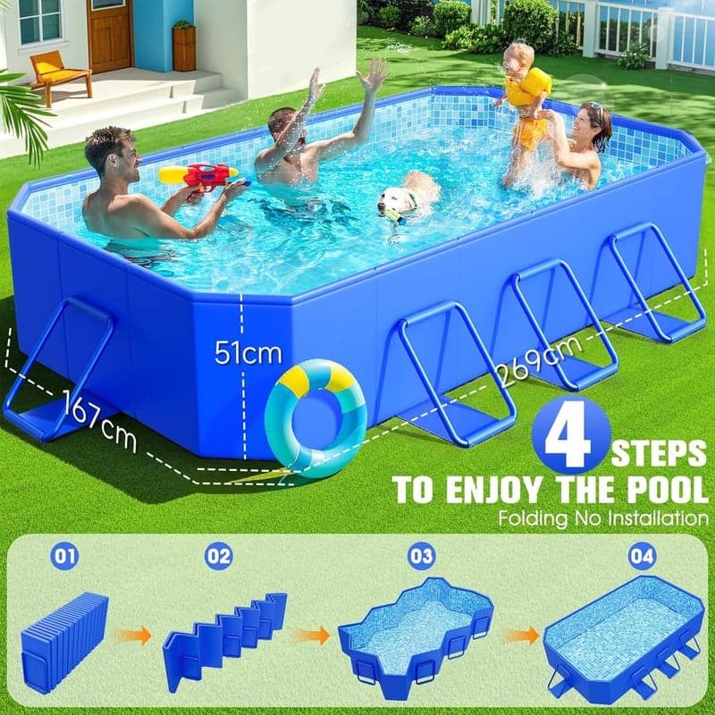 KingSom Aufstellpool 269 x 167 x 51 cm, faltbar und überdimensional für den Garten