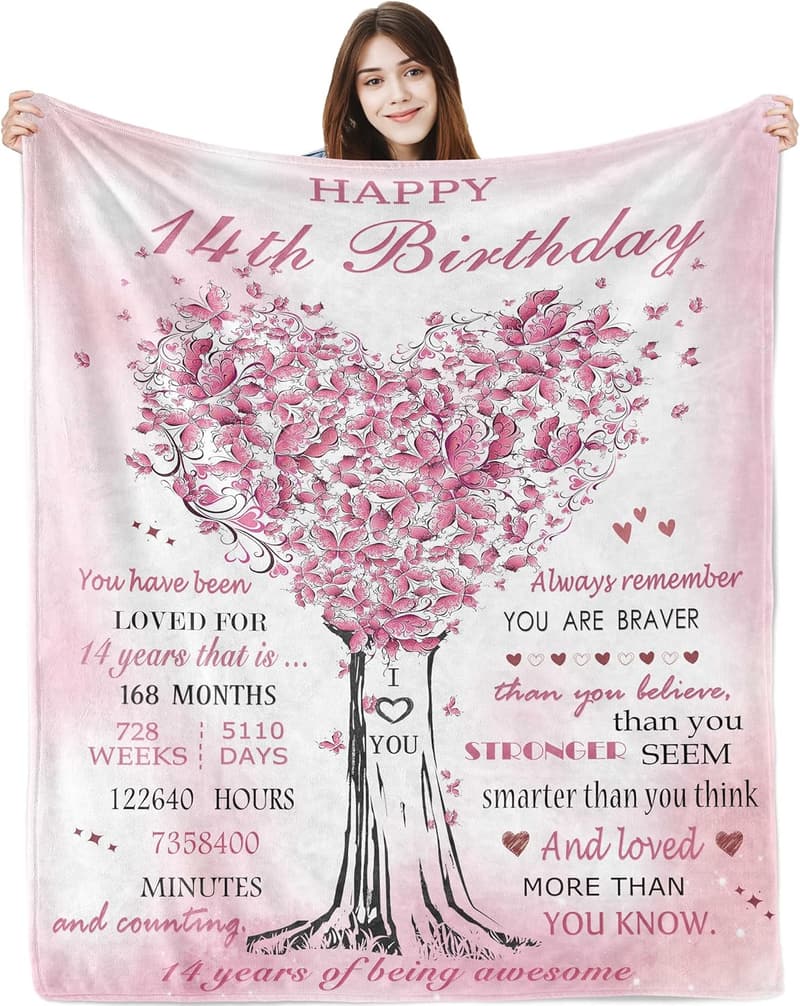 Decke 152,4 x 127 cm – Perfektes Geschenk zum 14. Geburtstag für Mädchen