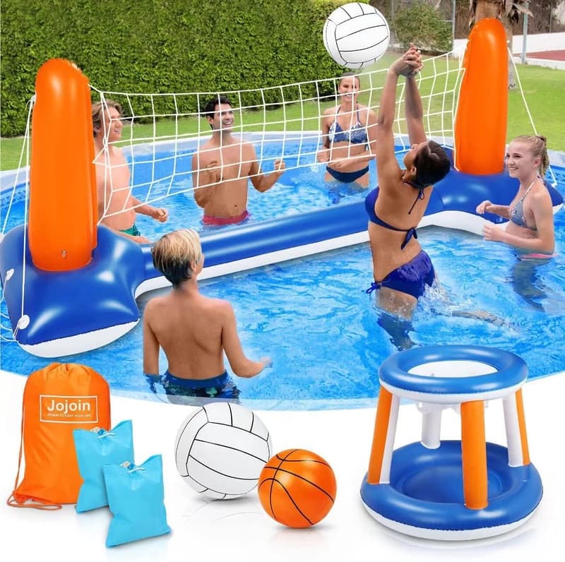 Aufblasbares Volleyball-Set mit Basketballkorb für Kinder und Erwachsene