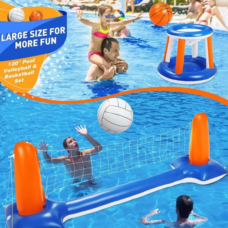 Aufblasbares Volleyball-Set mit Basketballkorb für Kinder und Erwachsene