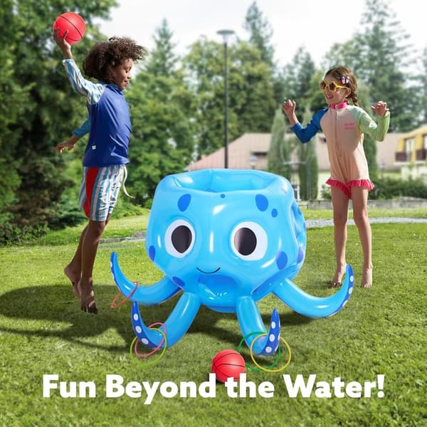 Aufblasbarer Oktopus für den Pool – 2-in-1 Basketball und Ringwurf für Kinder