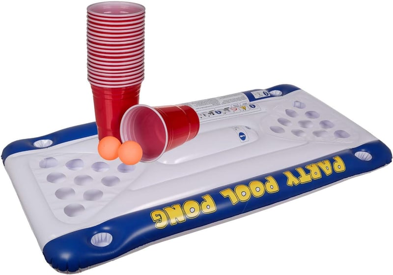 Pool Pong Spiel - Luftmatratze mit 20 Bechern und 2 Bällen, 152x76 cm