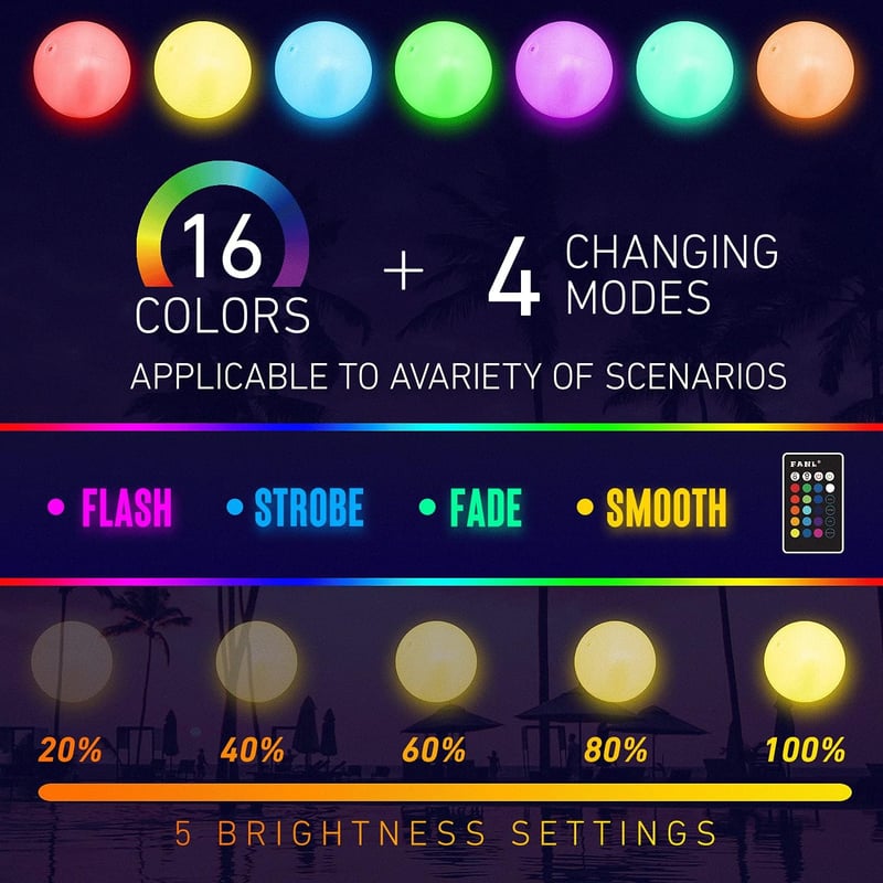 LED Wasserball - 16'' Aufblasbar mit 16 Farben und 4 Lichtmodi für Poolpartys