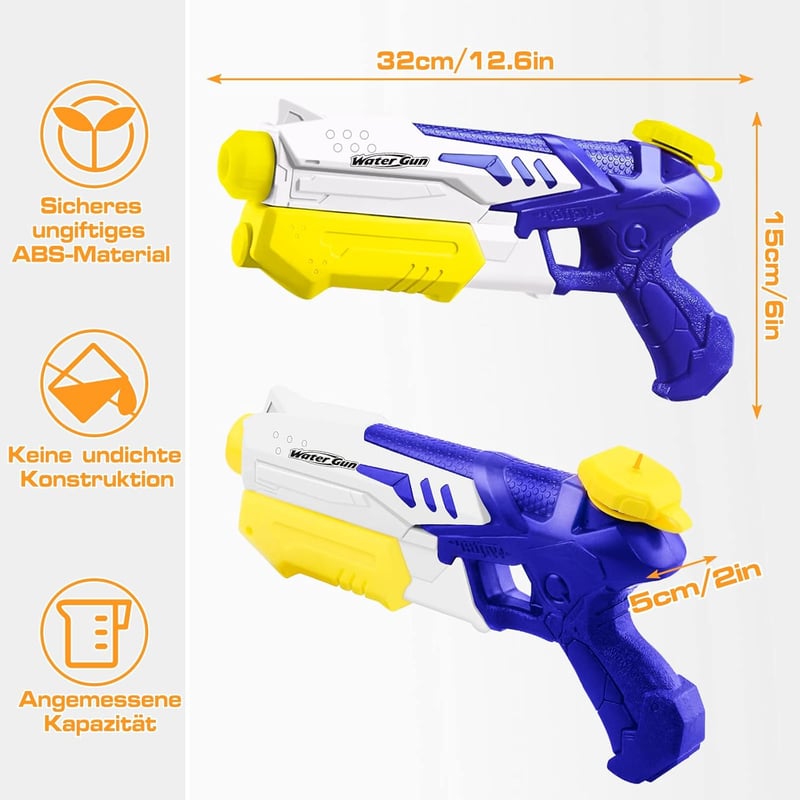 Wasserpistolen-Set für Kinder & Erwachsene – 10 m Reichweite, 4 Stück