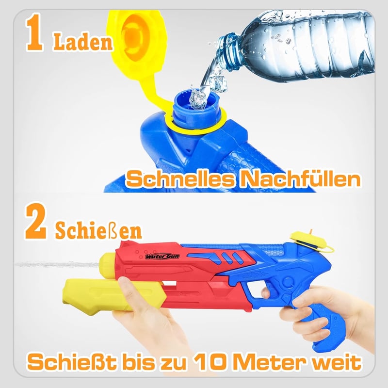 Wasserpistolen-Set für Kinder & Erwachsene – 10 m Reichweite, 4 Stück