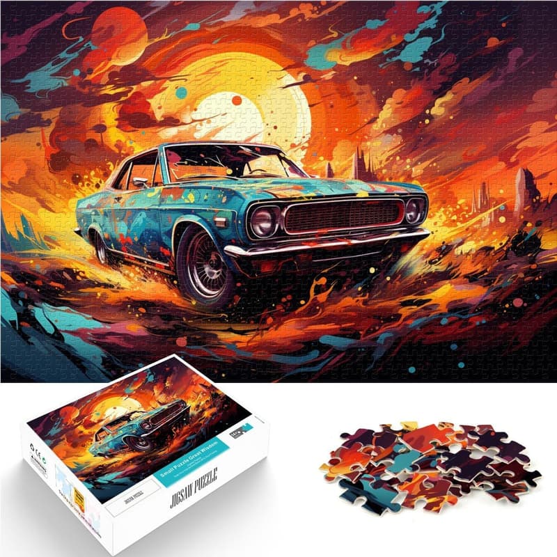 Puzzle für Erwachsene – Auto unter Sonnenuntergang, 1000 Teile, 26 x 38 cm