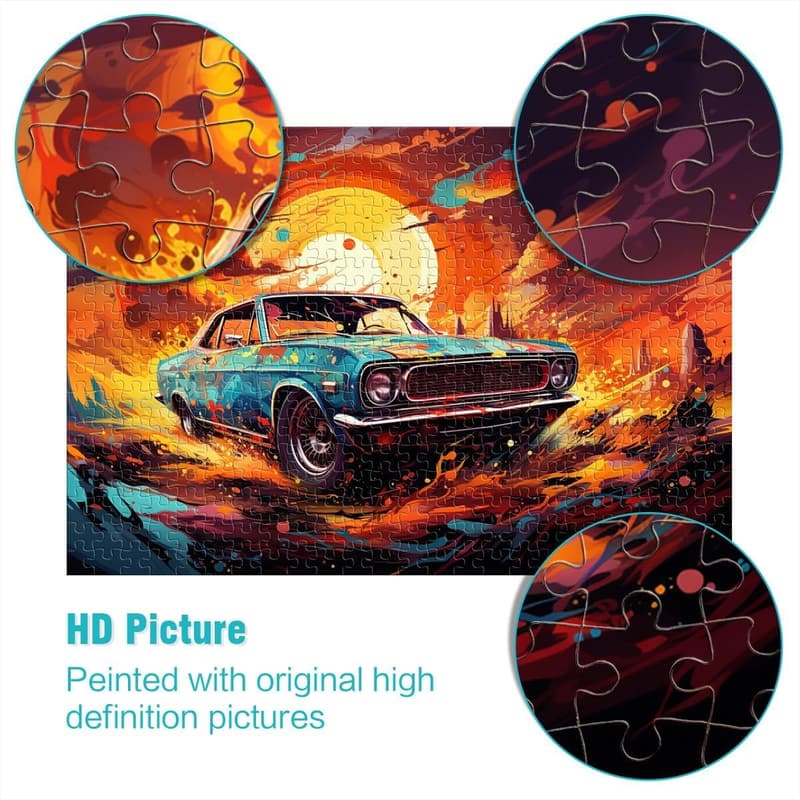 Puzzle für Erwachsene – Auto unter Sonnenuntergang, 1000 Teile, 26 x 38 cm