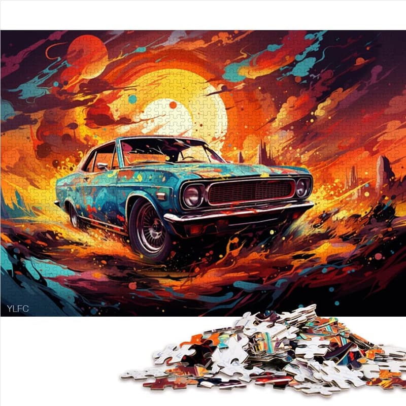 Puzzle für Erwachsene – Auto unter Sonnenuntergang, 1000 Teile, 26 x 38 cm
