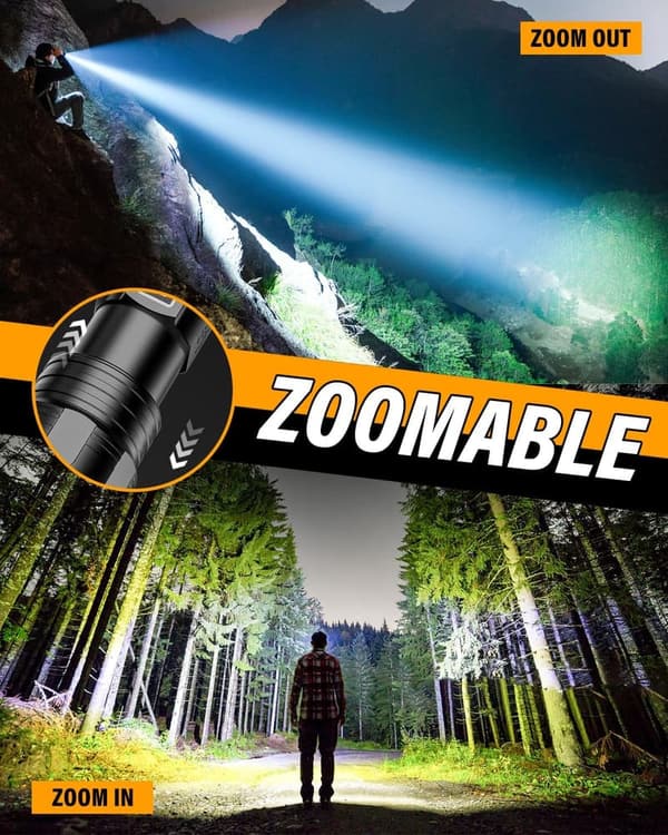 Akdomart LED Taschenlampe 500.000 Lumen, USB aufladbar, IP67 wasserdicht