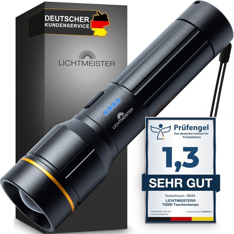 LICHTMEISTER® LED Taschenlampe 2000 Lumen, 5000 mAh Akku