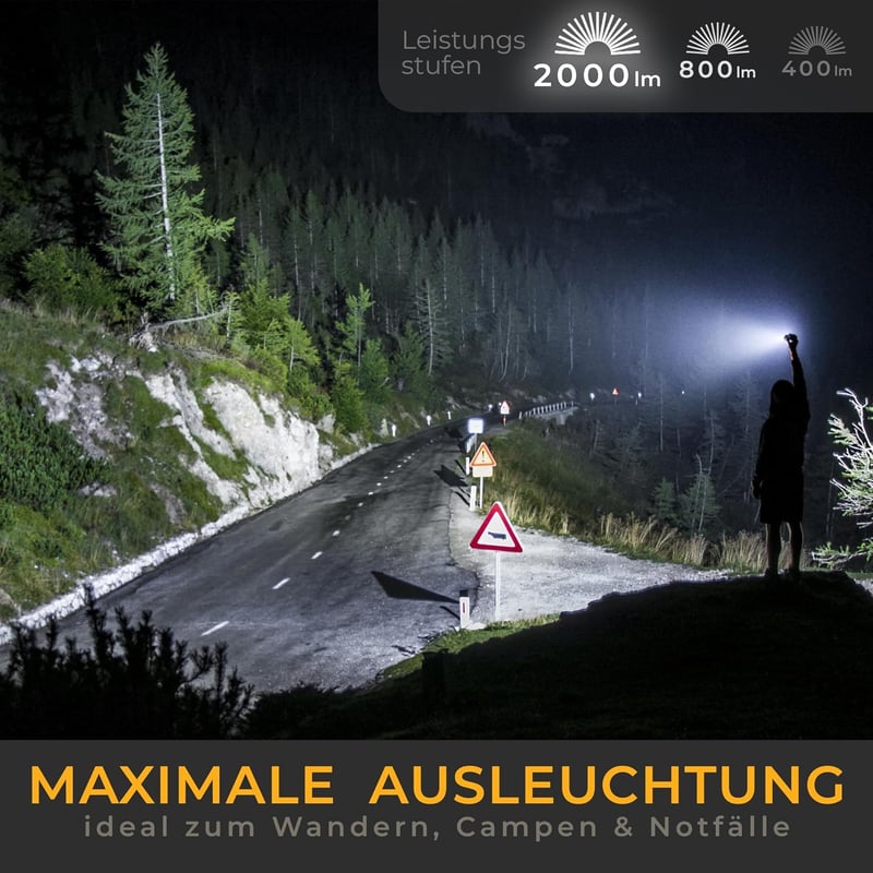 LICHTMEISTER® LED Taschenlampe 2000 Lumen, 5000 mAh Akku