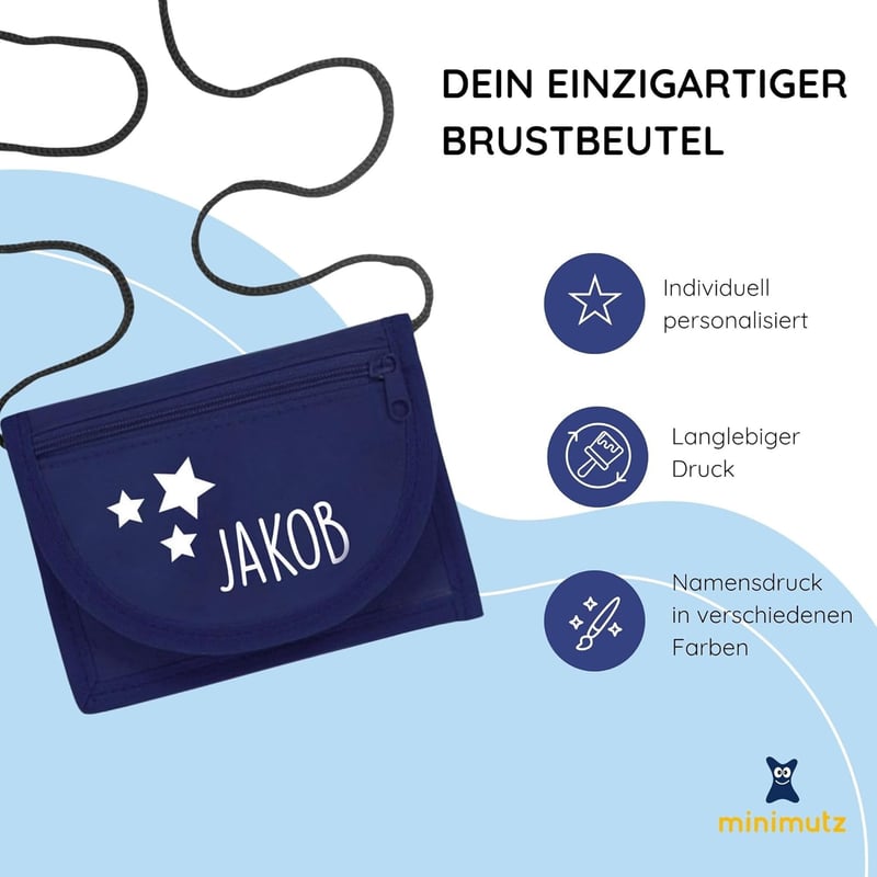Personalisierte Geldbörse für Kinder mit Sternenmotiv (Navy blau)