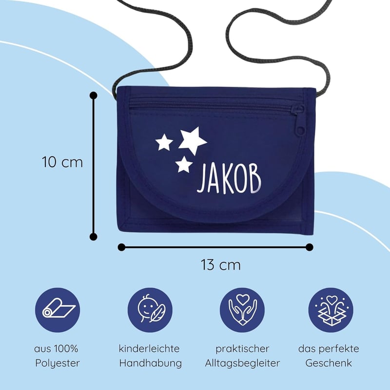 Personalisierte Geldbörse für Kinder mit Sternenmotiv (Navy blau)