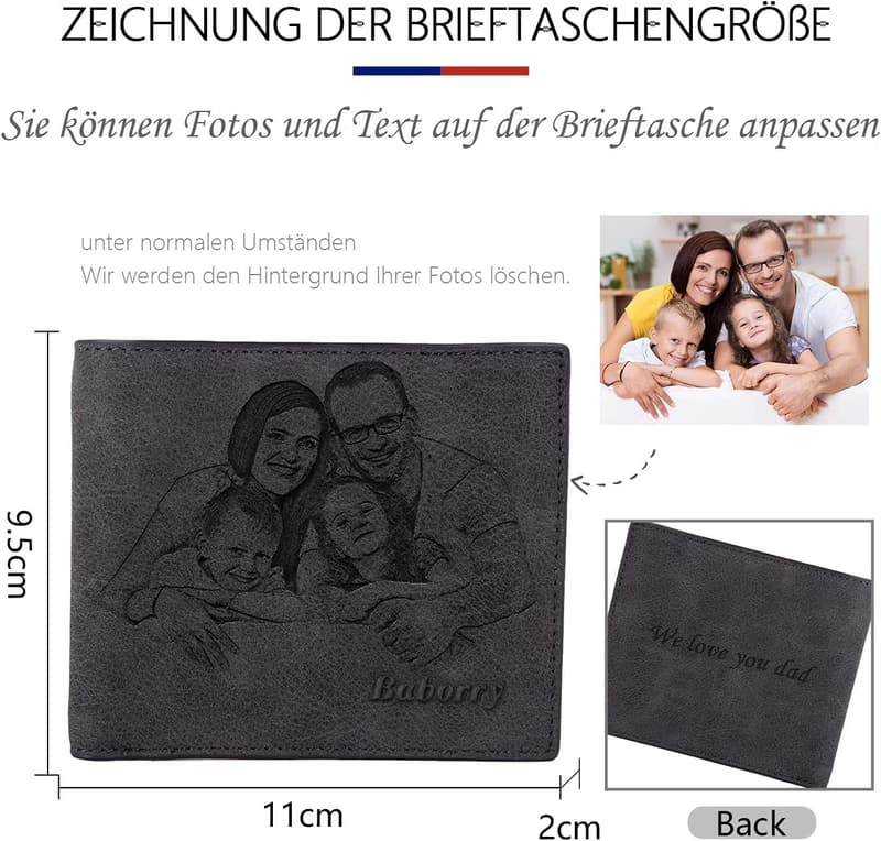 Personalisierte Herren Leder Brieftasche mit Gravur für Vatertag