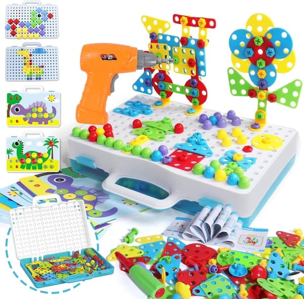Mosaik Steckspiel mit Bohrmaschine für Kinder ab 3 Jahren – 224 Teile