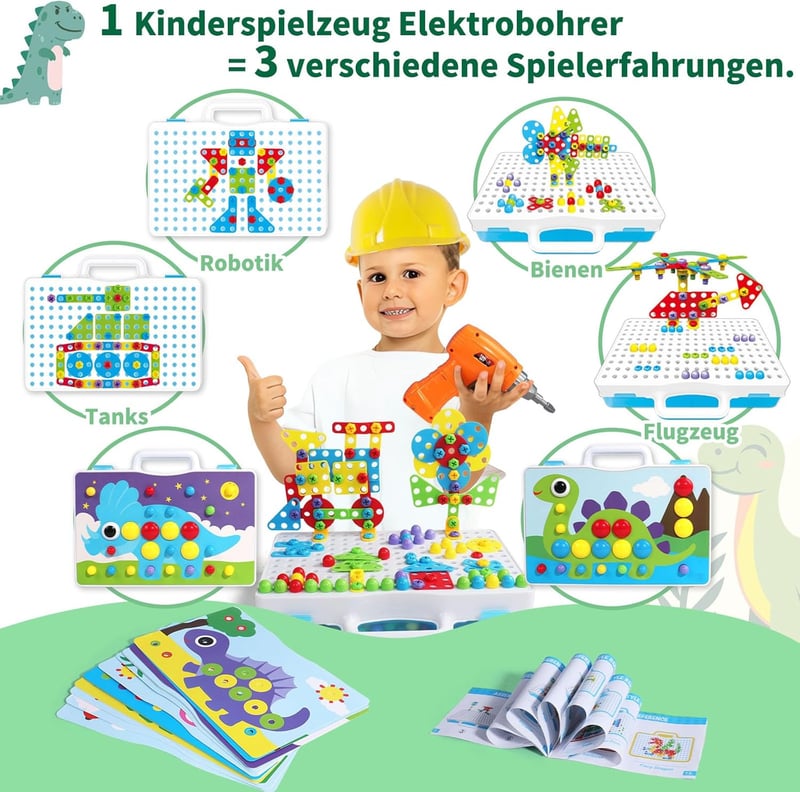 Mosaik Steckspiel mit Bohrmaschine für Kinder ab 3 Jahren – 224 Teile