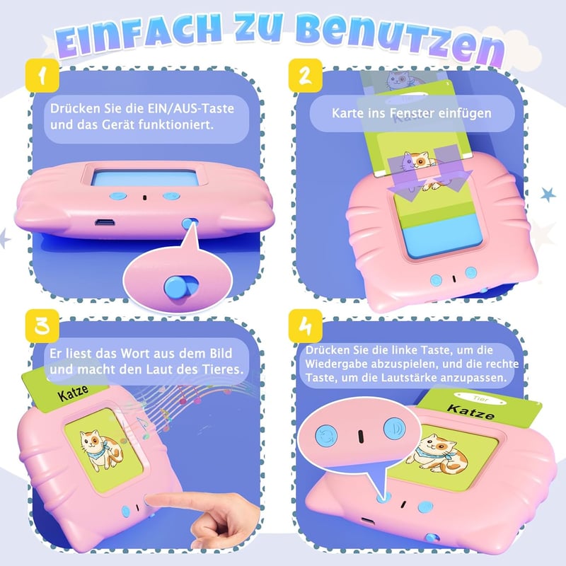 Lernspielzeug für Kinder ab 1 Jahr – 112 Karteikarten (Rosa)