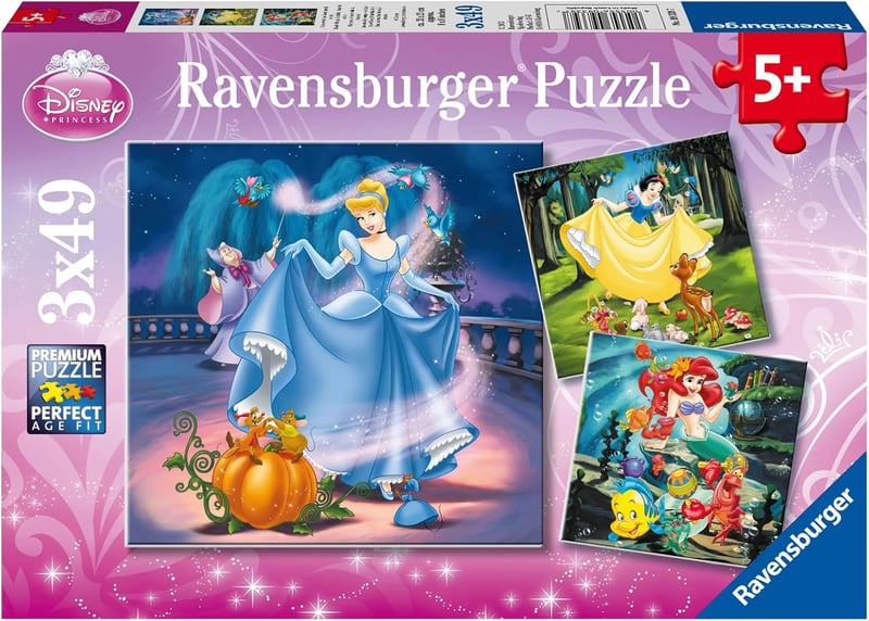 Disney-Puzzle für Kinder ab 5 Jahren - Schneewittchen, Aschenputtel, Arielle, 3x49 Teile