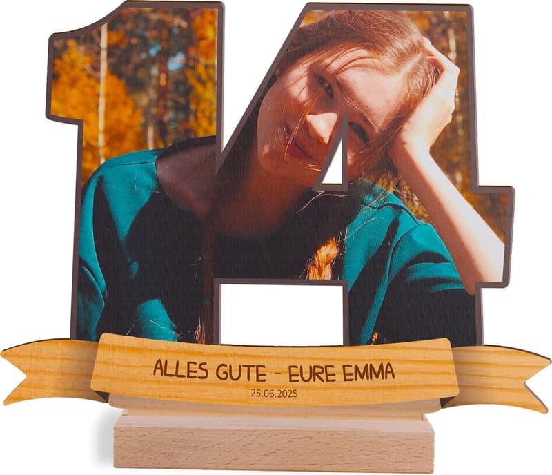 Personalisierte Fotoleinwand für 14. Geburtstag - Holzbild mit Sockel