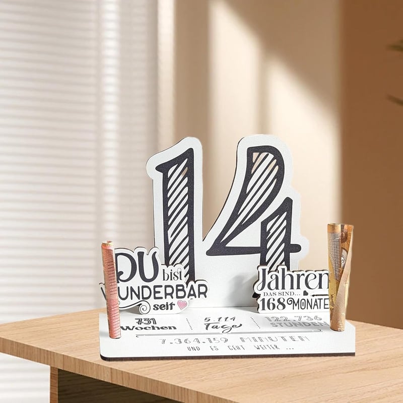 Personalisierte Holzdekoration zum 14. Geburtstag