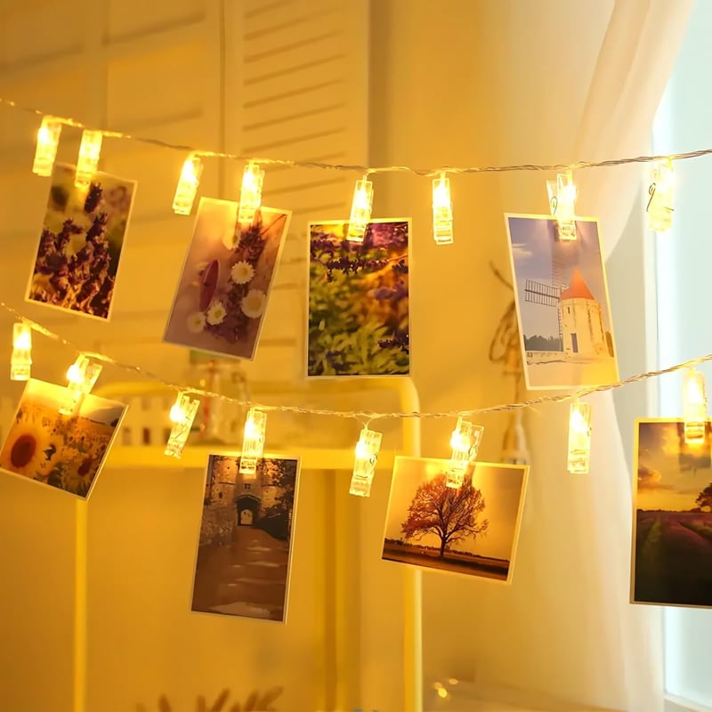 Foto-Lichterkette mit 20 LEDs und Klammern für Hochzeiten & Partys