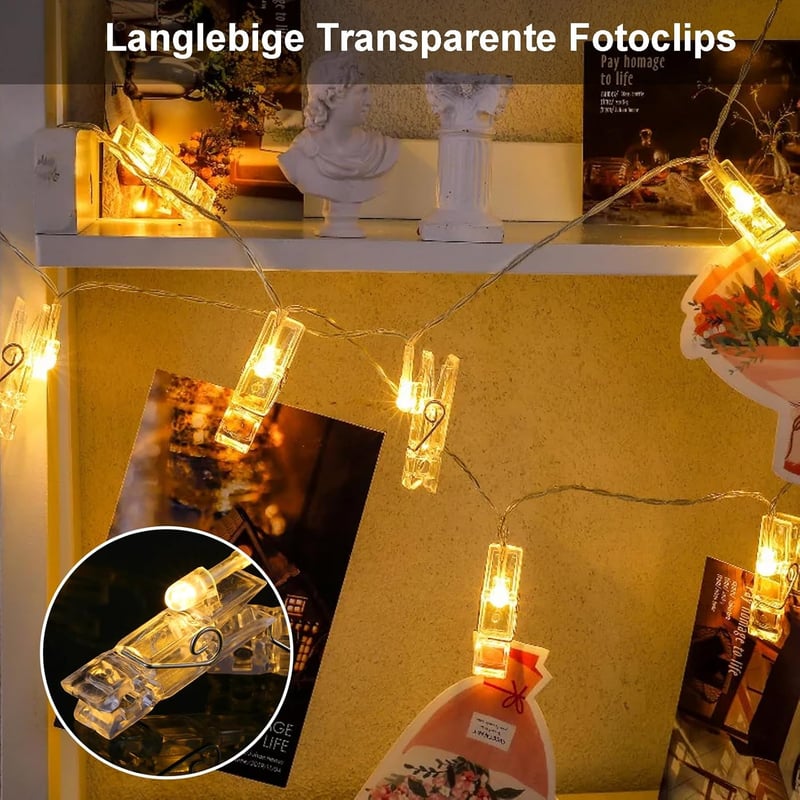 Foto-Lichterkette mit 20 LEDs und Klammern für Hochzeiten & Partys