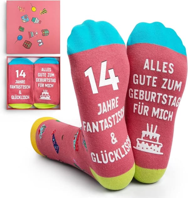 Geschenkbox mit modischen Socken für Kinder – Rosa, Schwarz, Blau, Orange