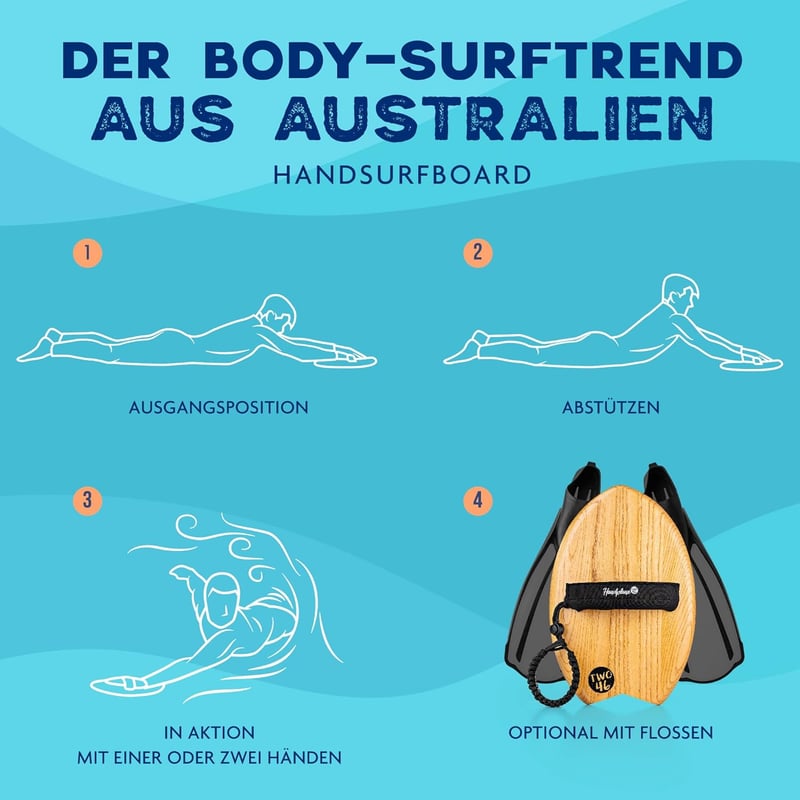 Woodsandwaves Handboard - Bruchfestes Hartholz Surfbrett für Anfänger und Profis