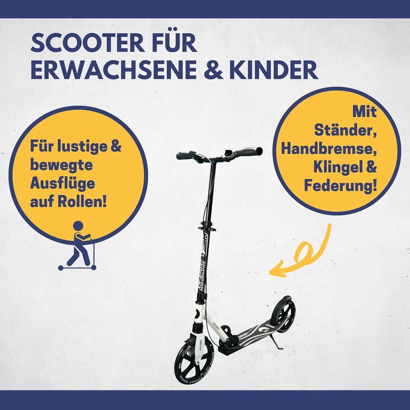 Klappbarer City-Roller für Erwachsene und Kinder, weiß-schwarz, 230 mm