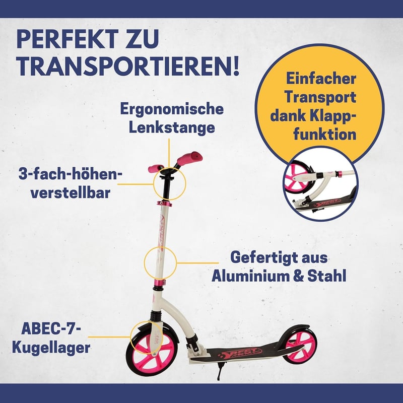 Klappbarer Alu-Scooter für Erwachsene und Kinder mit 250 mm Rollen