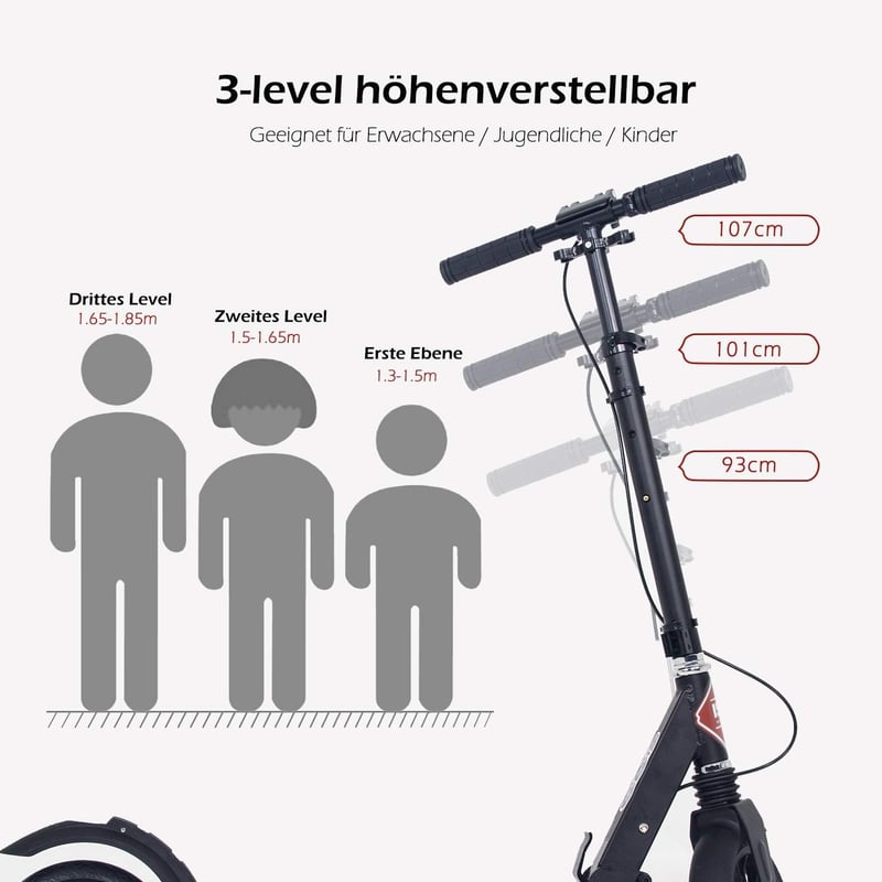 ISE Klappbarer Cityroller mit 200mm Rädern und Handbremse für Kinder und Erwachsene