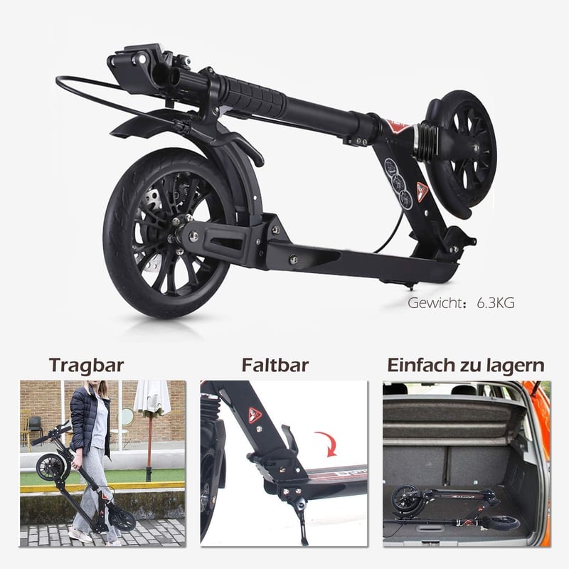 ISE Klappbarer Cityroller mit 200mm Rädern und Handbremse für Kinder und Erwachsene