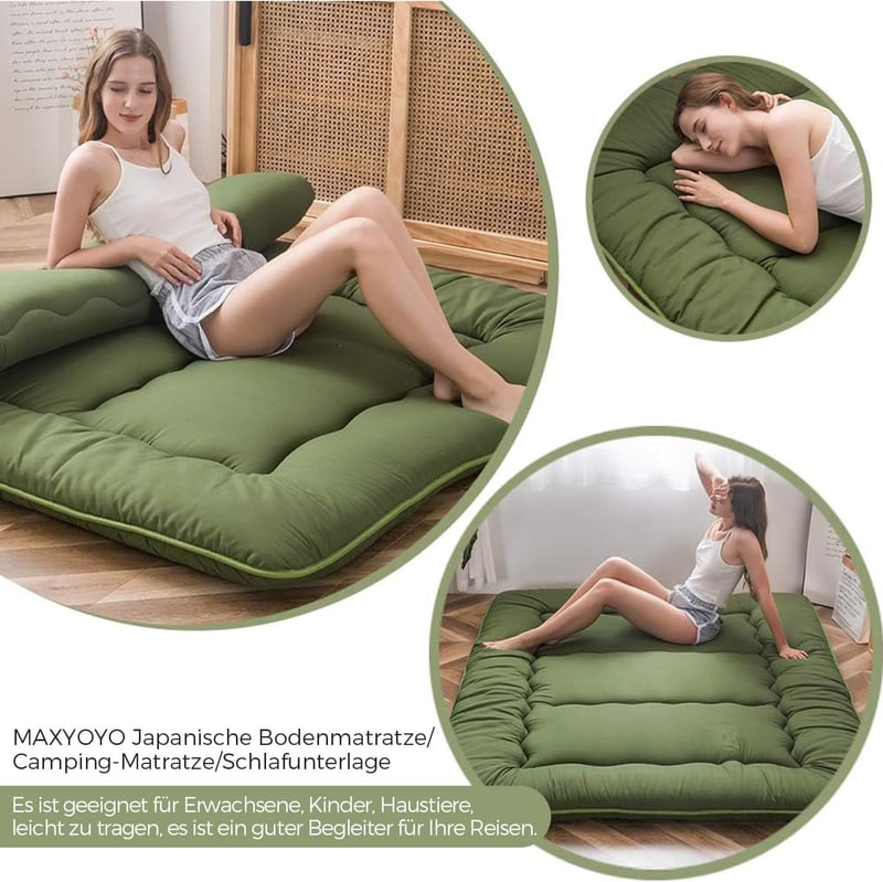 Futon Klappmatratze für Gäste, gepolstert, 150x200 cm, grün