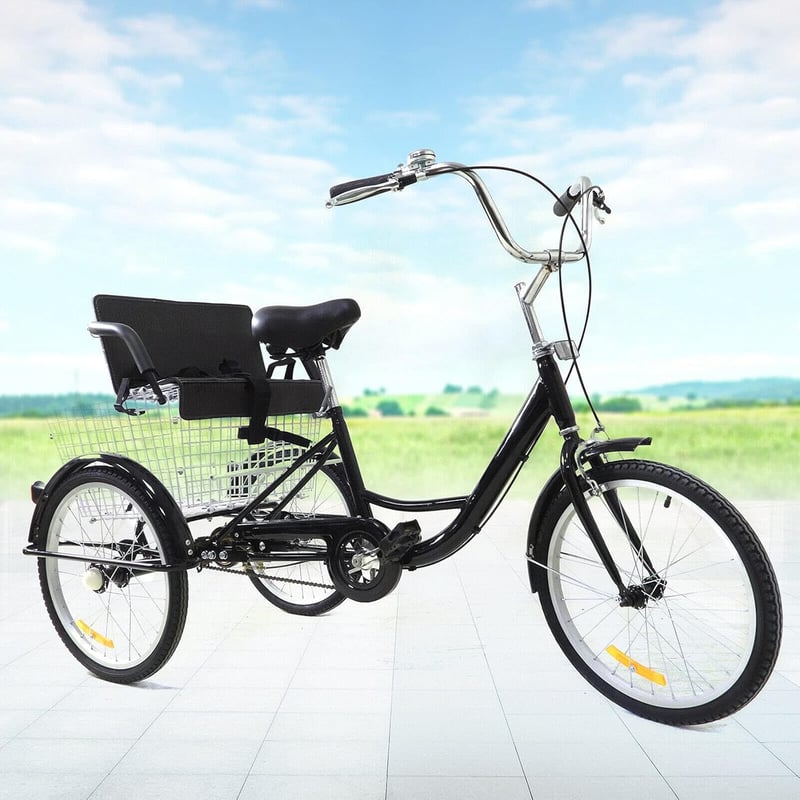 Premium 20 Zoll Dreirad für Erwachsene mit Kindersitz und Korb, schwarz