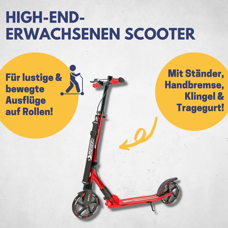 Hochwertiger klappbarer City-Roller für Erwachsene mit Handbremse, 205 mm Rollen
