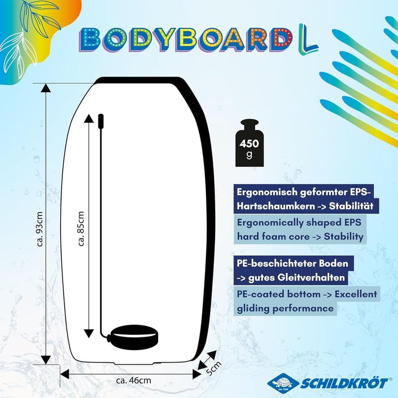 Schildkröt Bodyboard L mit Nylonüberzug und EPS-Kern, 93 x 46 cm, bis 75 kg